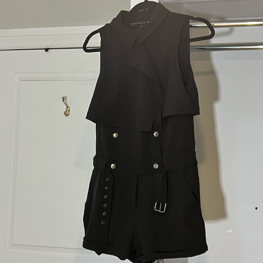 HYFVE Black Sleeveless Romper with Button Accents
